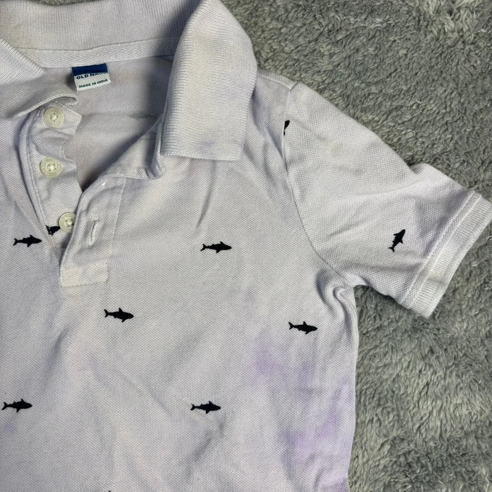 Old Navy Toddler Boys Shark Print Polo Shirt Lavender 3T Short Sleeve Cotton